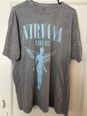 NIRVANA Gray Crewneck Band Tee with Subtle Washed Finish XL